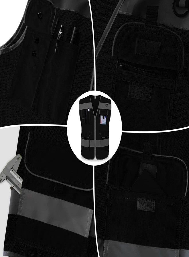 TCCFCCT Mesh Safety Vest for Men Women, 9 Pockets High Visibility Reflective Vest for Safety, Work Vest with Reflective Strips, Meets ANSI/ISEA Standards, (Black, X-Large) - Image 4